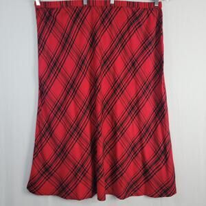 Coldwater Creek Plaid Pull-on Midi Skirt size 3X Red Black Classic Preppy Office